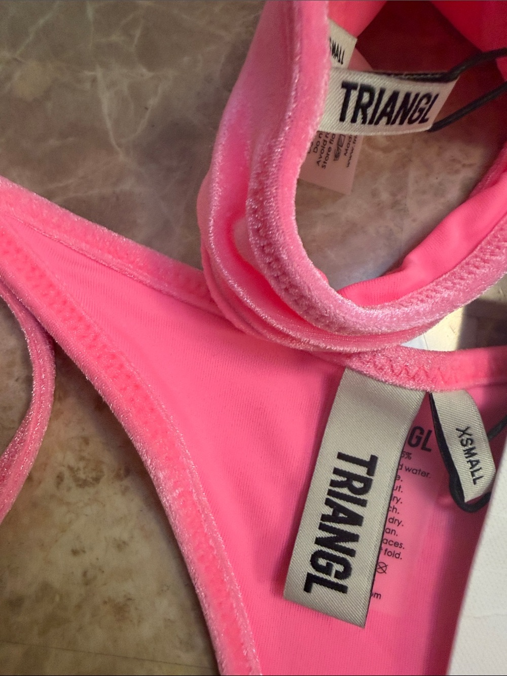 triangl swimwear Neon Pink Velvet Triangle Bikini with Matching Pouch - Picture 5 of 7
